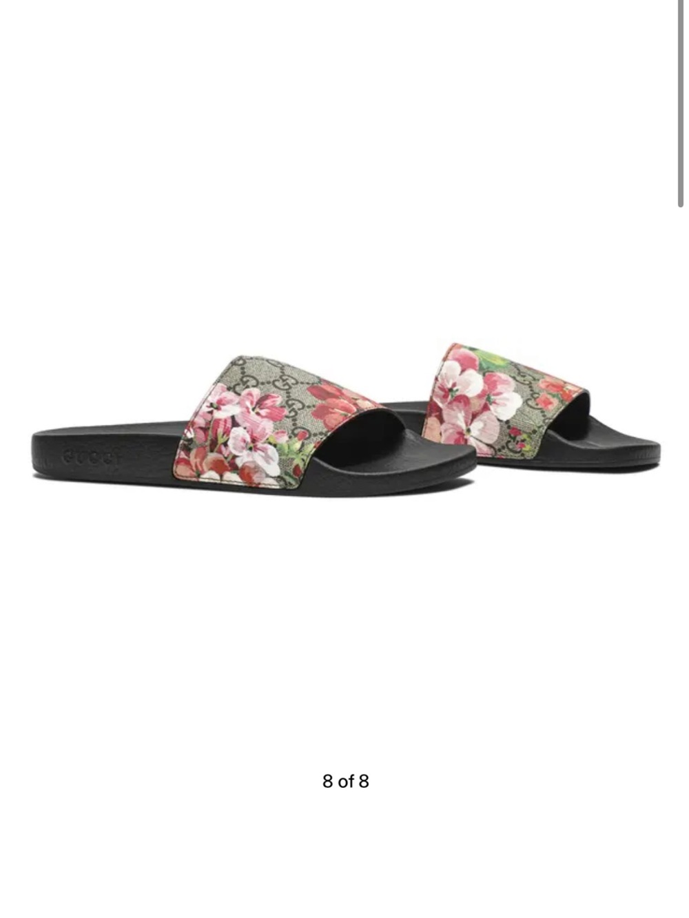 Gucci GG Supreme Blooms Slide Sandal Black & Pink US 6